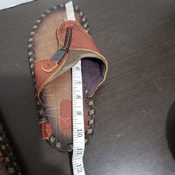Brown Camel Leather Men Anti-Slip Flat Flip-Flop Sandals 42/9 main image 9